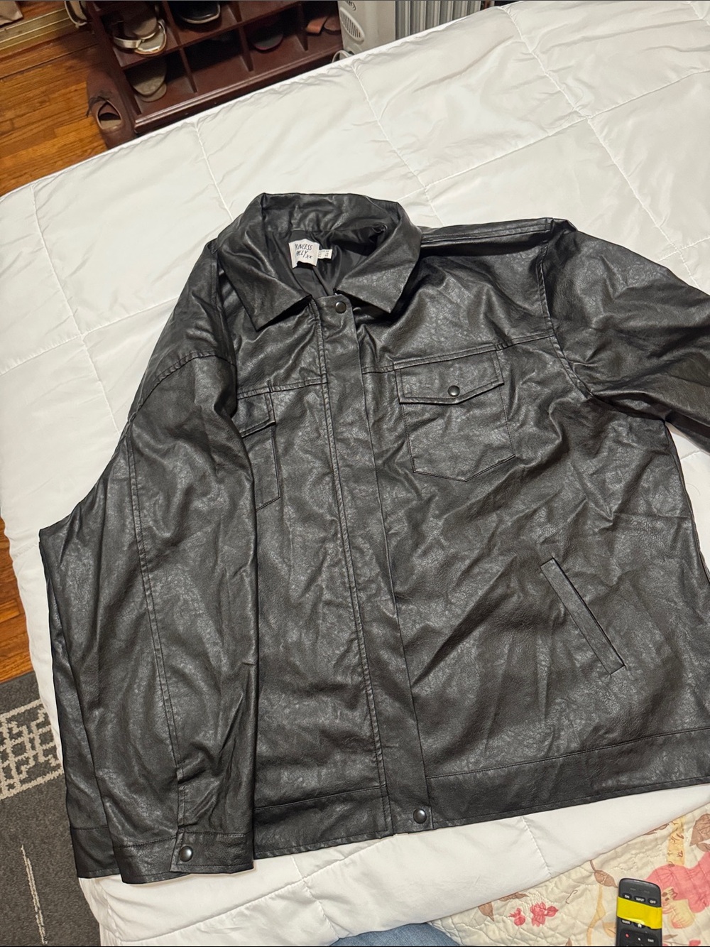 Princess Polly Black Faux Leather Jacket with Snap Front